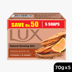 Lux Natural Glowing Skin Sandalwood oil Body Soap Multipack (70g x 5)