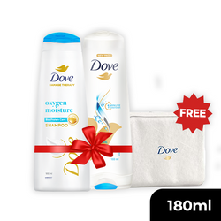 Buy a Dove Oxygen Moisture Bio-Protein Shampoo 180ml and Dove Oxygen Moisture Bio-Protein Conditioner 180ml Get Free Dove White Pouch