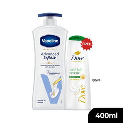 Buy Vaseline Advanced Repair Body Lotion 400ml get a FREE Dove Hair fall Rescue Shampoo 180ml