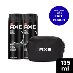 Buy two Axe Black Deodorant Body Spray 135ml and get Free Axe Pouch black.