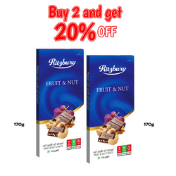 Buy 2 Ritzbury Fruit & Nut Chocolate 170g, and get 20% OFF
